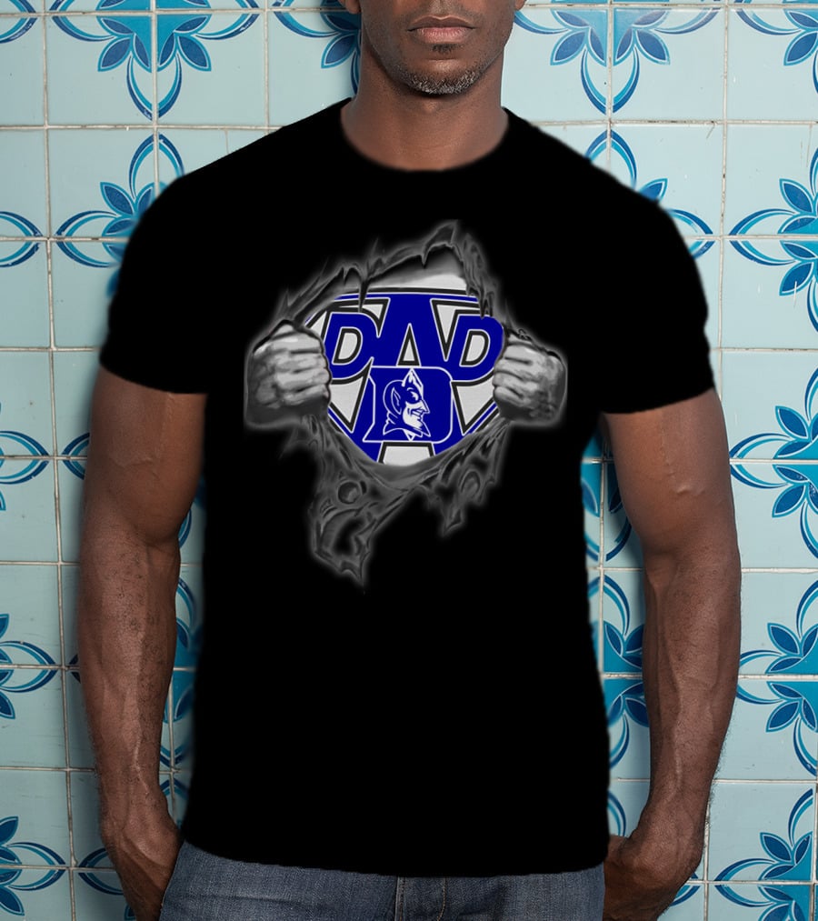 Duke Blue Devils Super Dad Emblem With Torn Shirt Effect T-Shirt