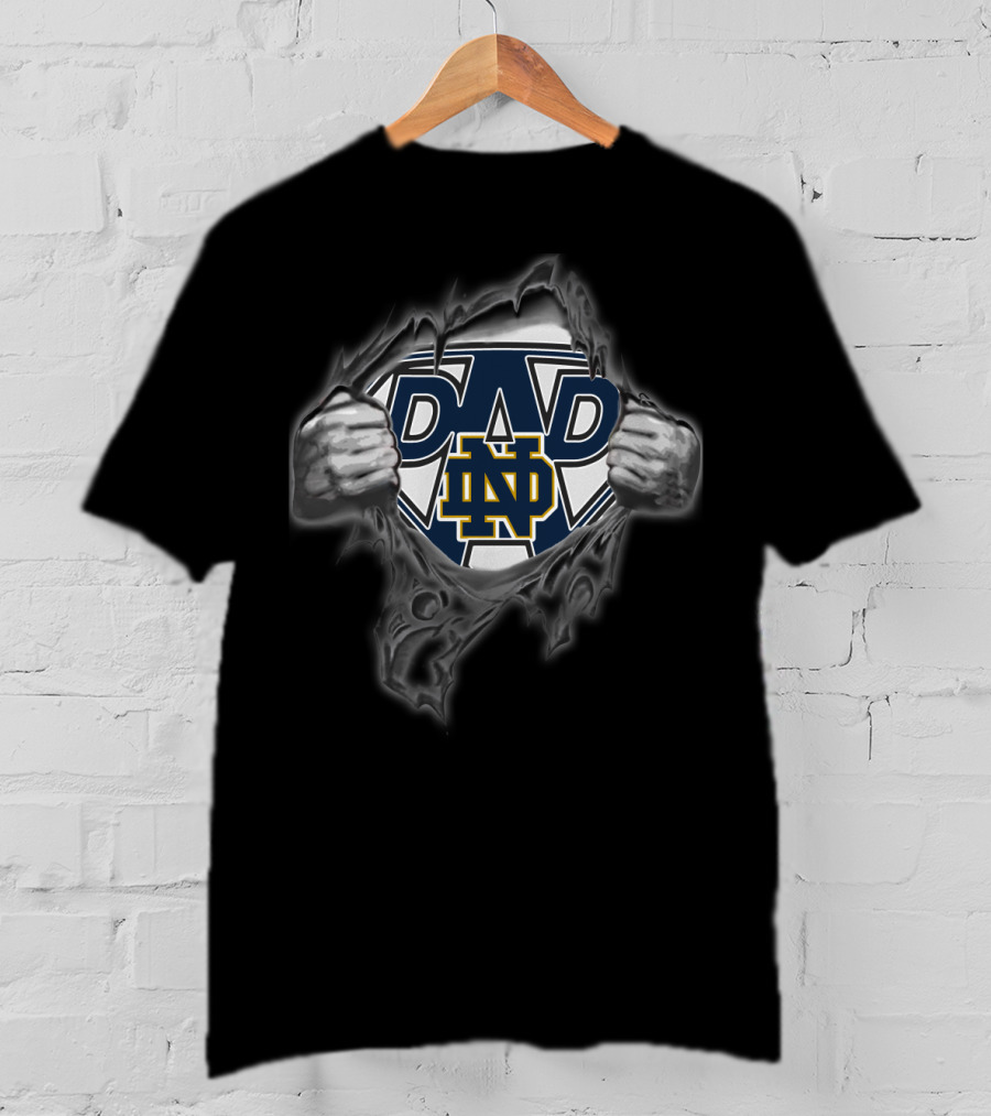 Notre Dame Dad Super Hero Logo With Hands Ripping T-Shirt