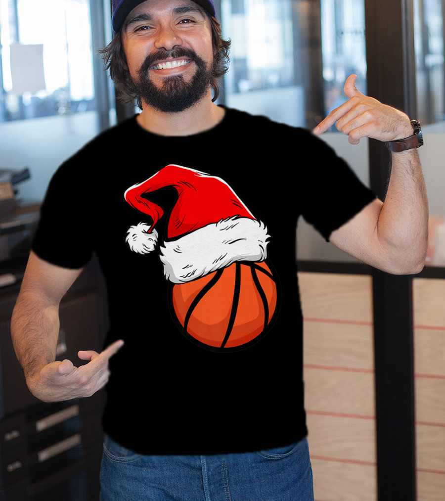 Funny Basketball Coach Player Santa Hat T-Shirt