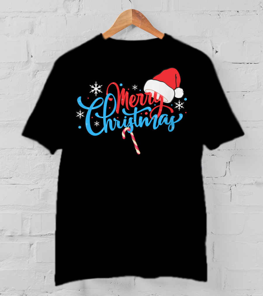 Merry Christmas Nice Santa's Hat Candy Cane Snowflakes T-Shirt
