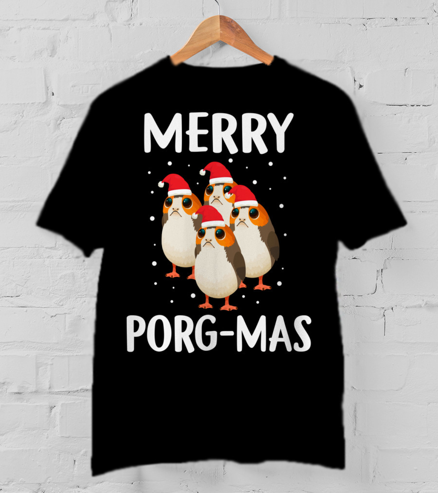 Merry Porg-Mas Christmas Holiday Season With Festive Porgs In Santa Hats T-Shirt