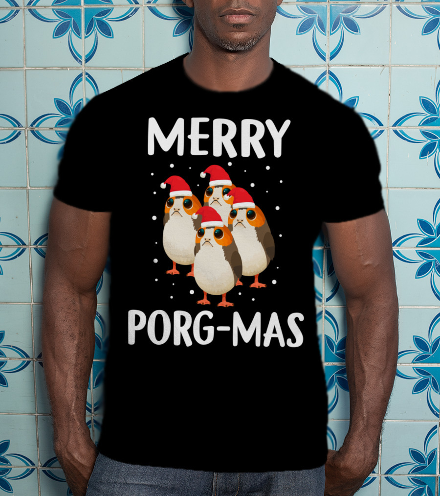 Merry Porg-Mas Christmas Holiday Season With Festive Porgs In Santa Hats T-Shirt