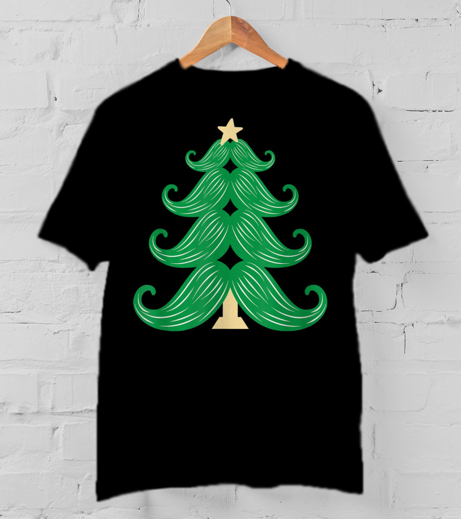 Mustache Christmas Tree Holiday Star T-Shirt