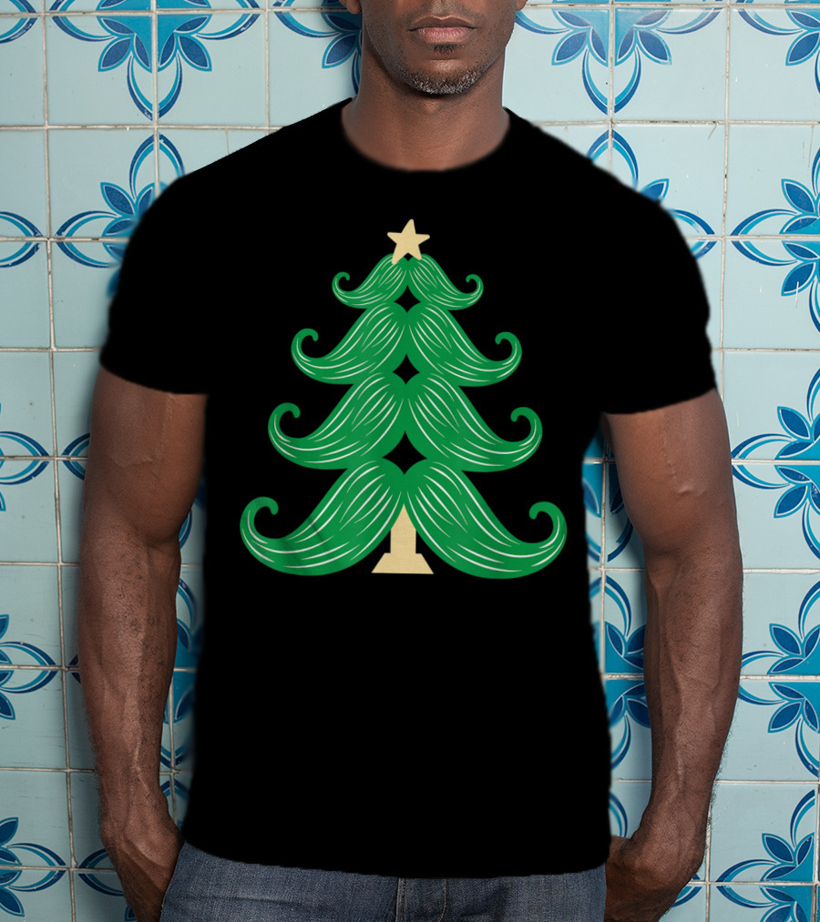 Mustache Christmas Tree Holiday Star T-Shirt