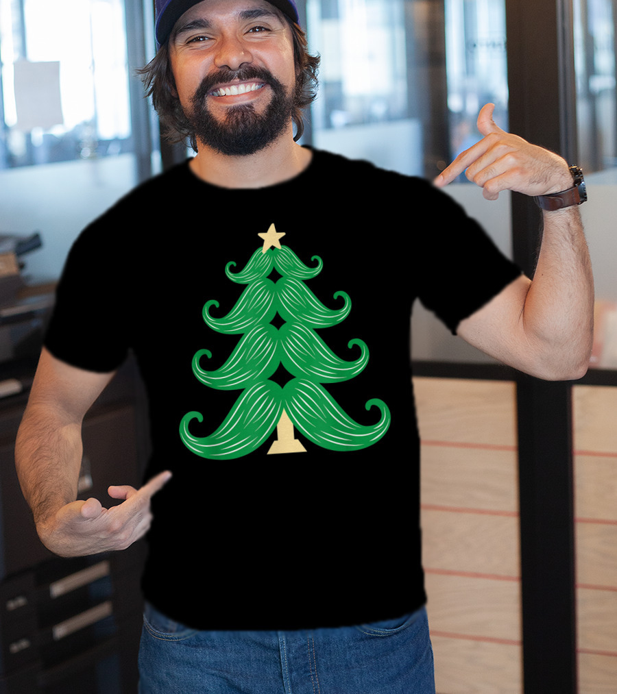 Mustache Christmas Tree Holiday Star T-Shirt