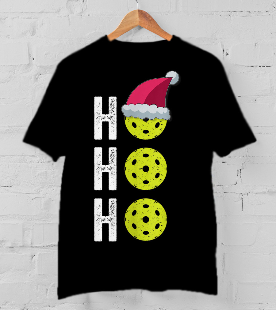 Ho Ho Ho Pickleball Christmas Funny Santa Hat Holiday T-Shirt