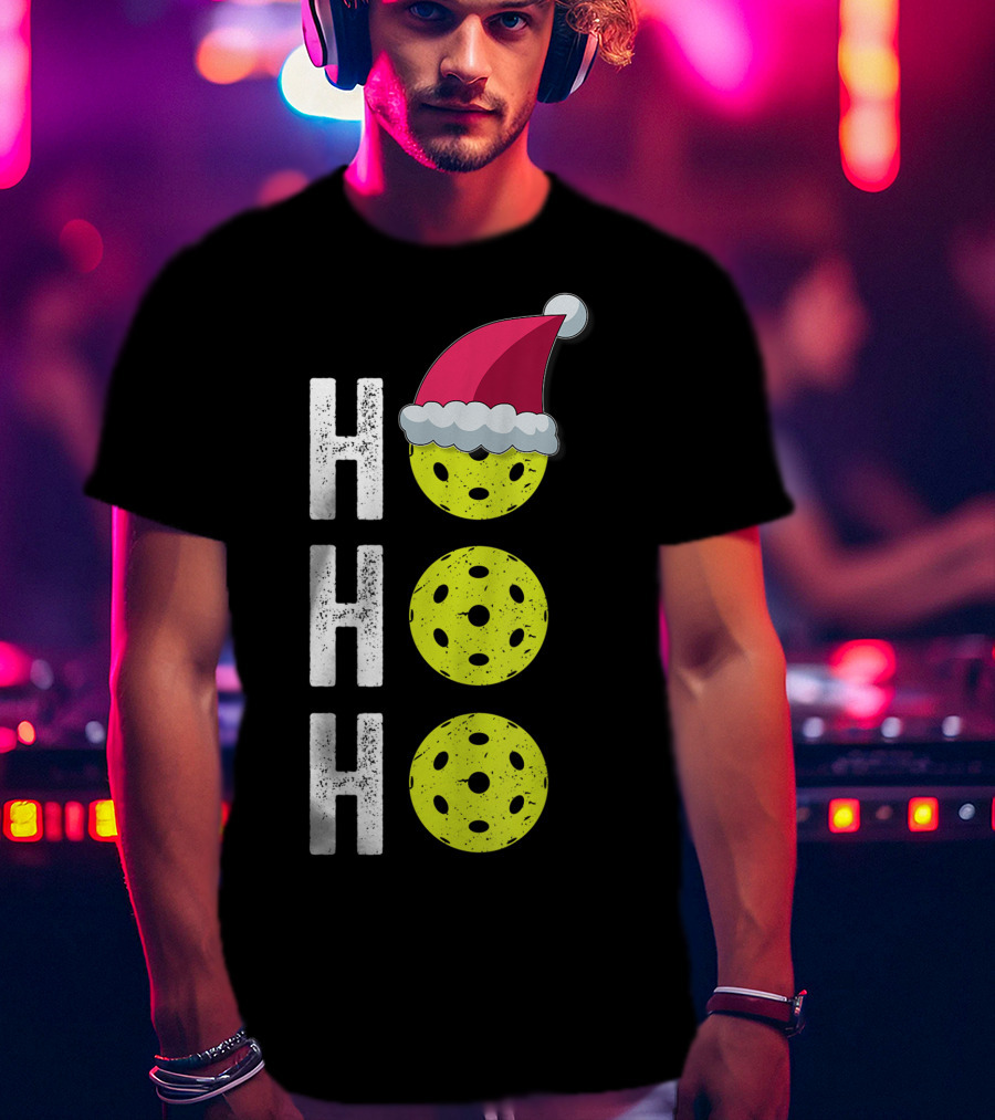 Ho Ho Ho Pickleball Christmas Funny Santa Hat Holiday T-Shirt