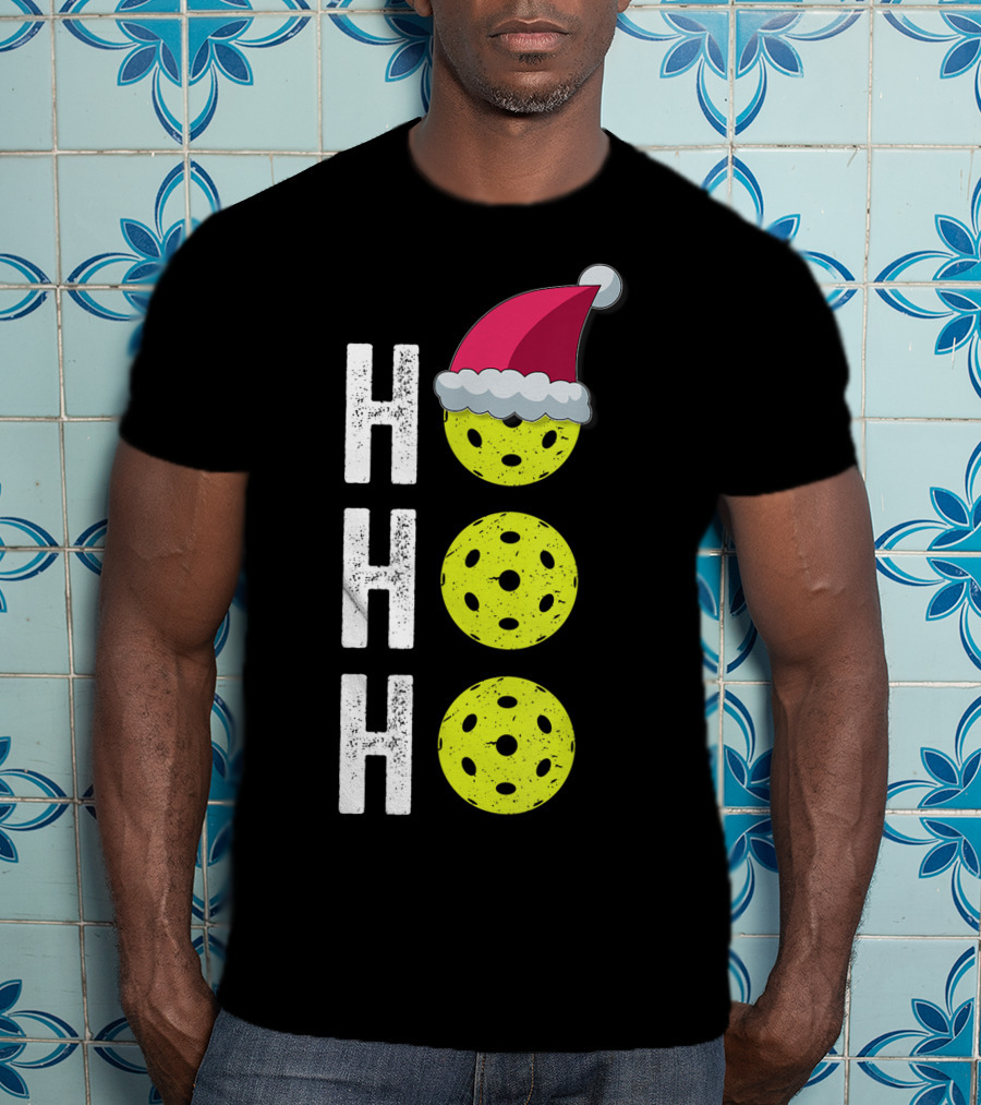 Ho Ho Ho Pickleball Christmas Funny Santa Hat Holiday T-Shirt
