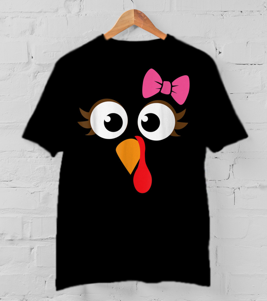 Turkey Face With Pink Bow Girl Cartoon Eyes T-Shirt