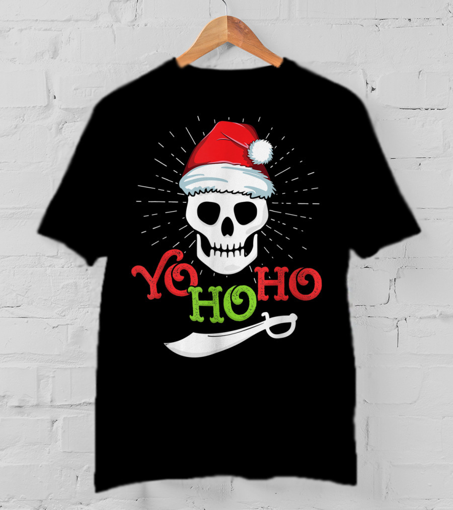 Yo Ho Ho Skull With Santa Hat And Sword T-Shirt
