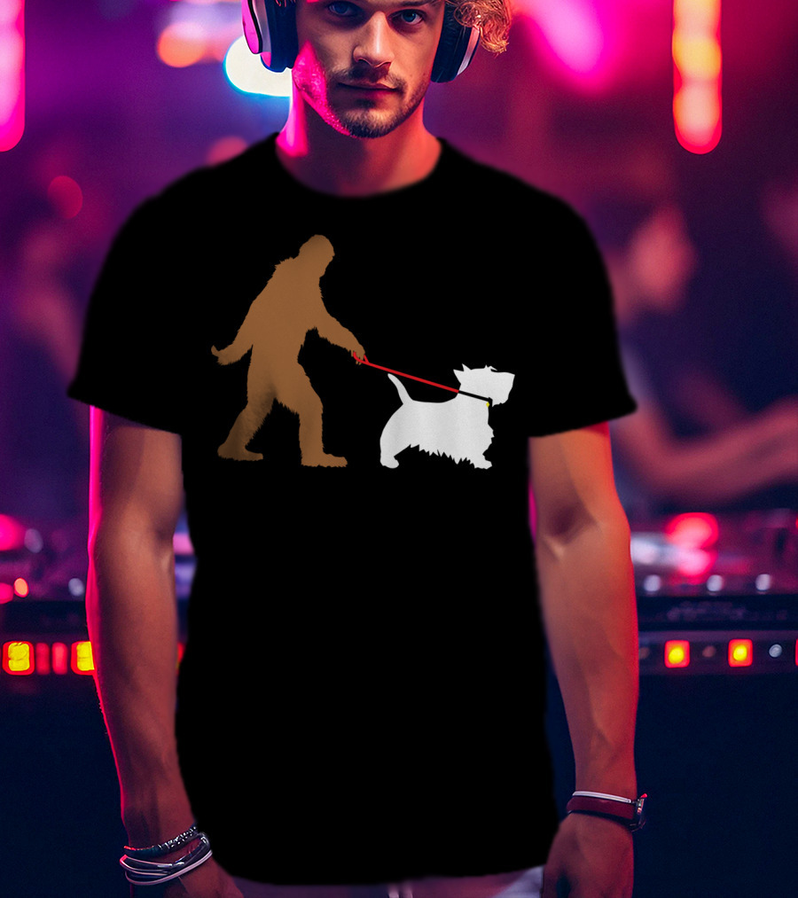 Bigfoot Walking Scottish Terrier Dog Leash Iconic T-Shirt