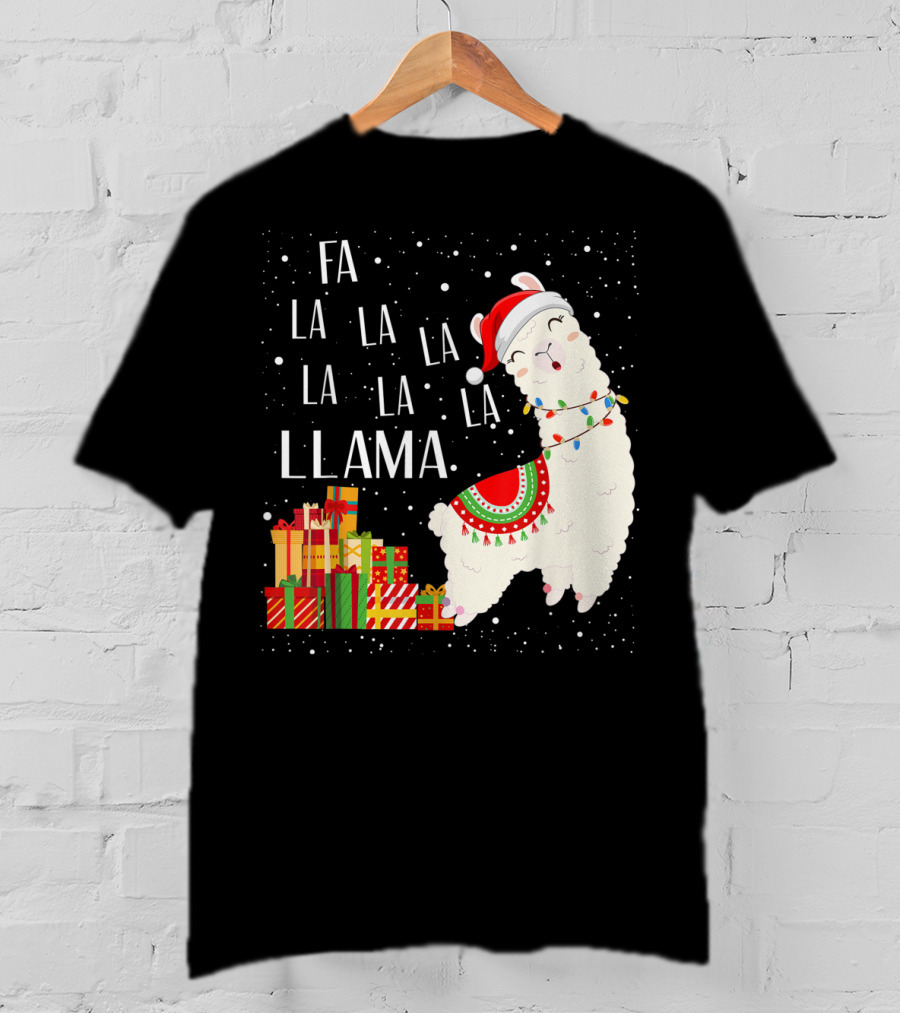 Fa La La Llama Christmas Santa Hat Gift Boxes T-Shirt