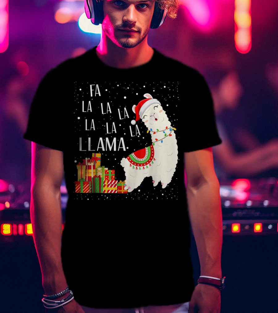 Fa La La Llama Christmas Santa Hat Gift Boxes T-Shirt
