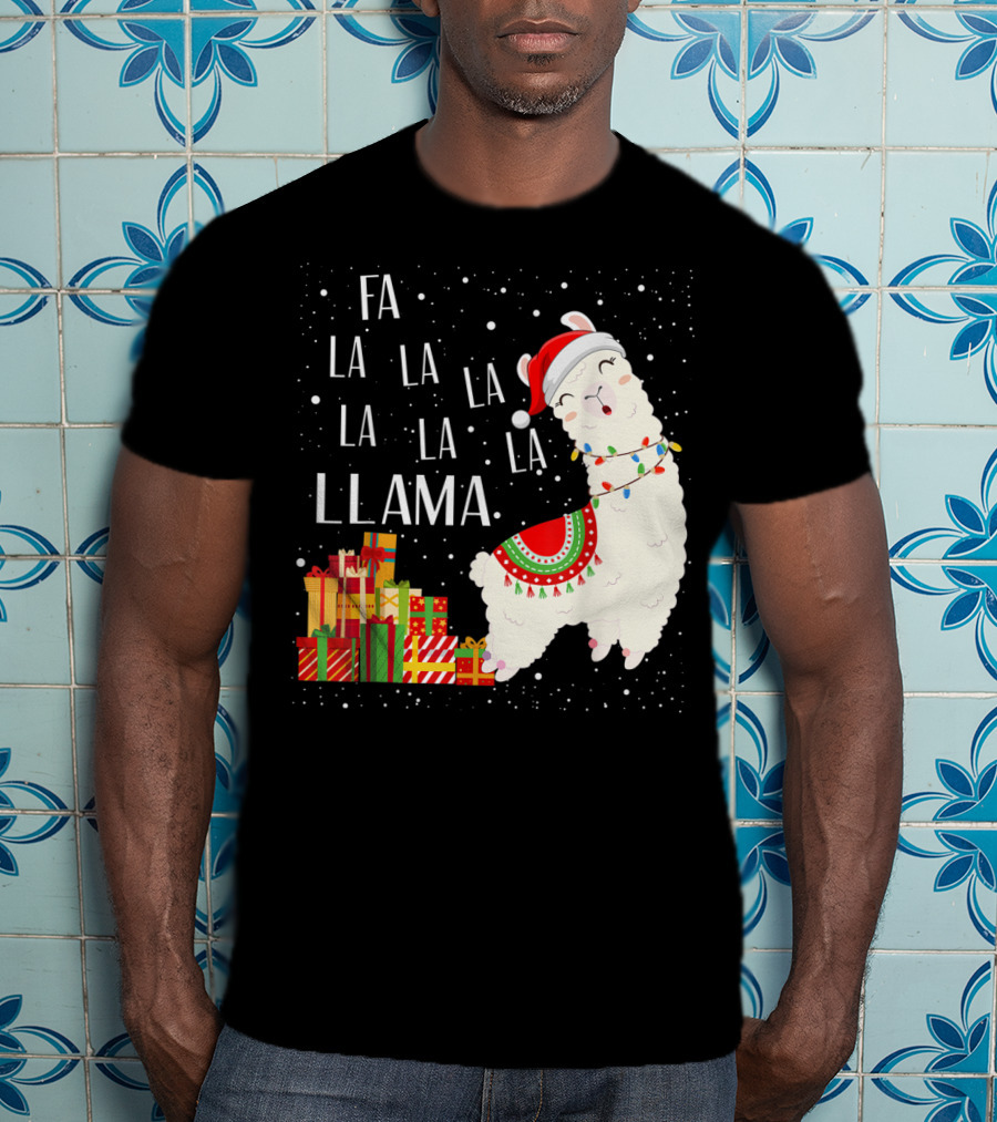 Fa La La Llama Christmas Santa Hat Gift Boxes T-Shirt