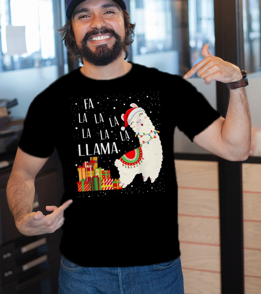 Fa La La Llama Christmas Santa Hat Gift Boxes T-Shirt