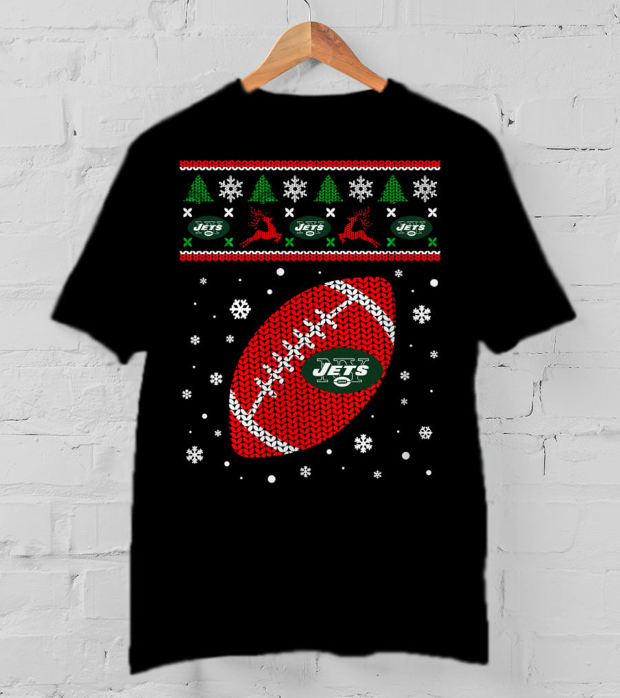 Football Lover Ugly Christmas Jets Team Holiday T-Shirt
