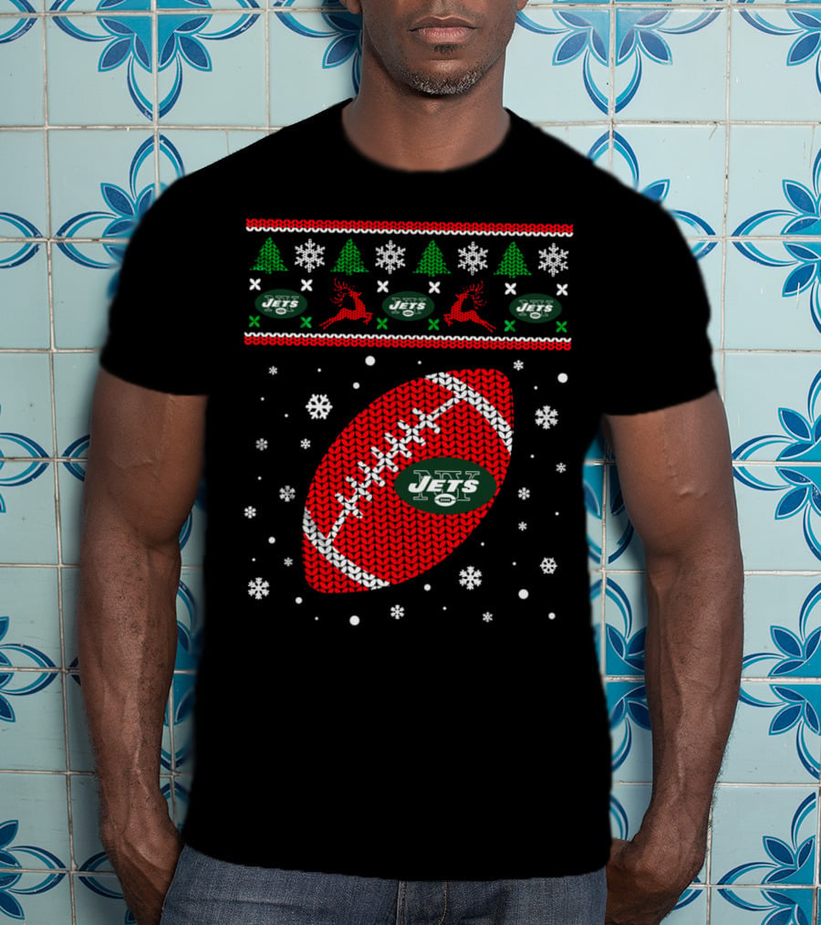 Football Lover Ugly Christmas Jets Team Holiday T-Shirt