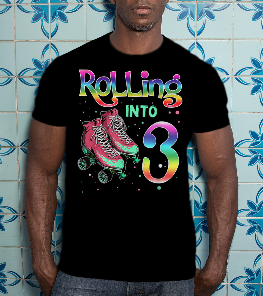 Rolling Into 3 Kids 3rd Birthday Roller Skates T-Shirt