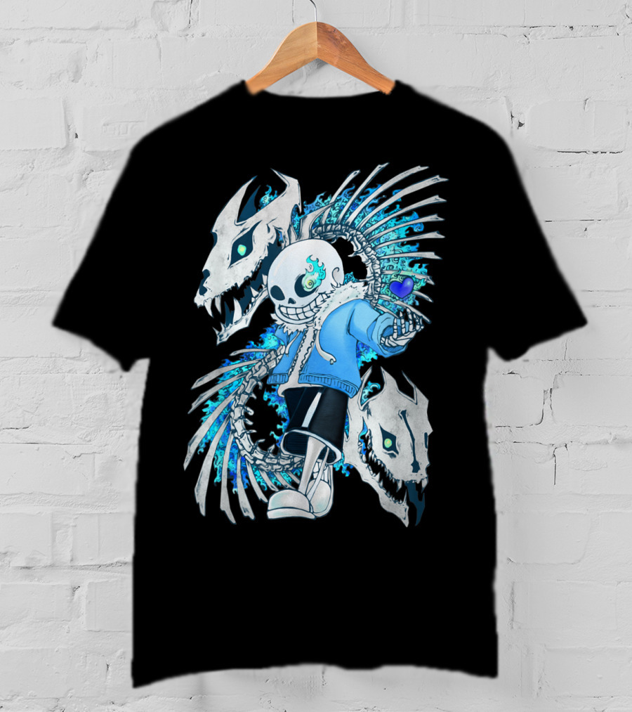 Sans Undertale Skeleton Flames Blue Heart Gaming Character T-Shirt