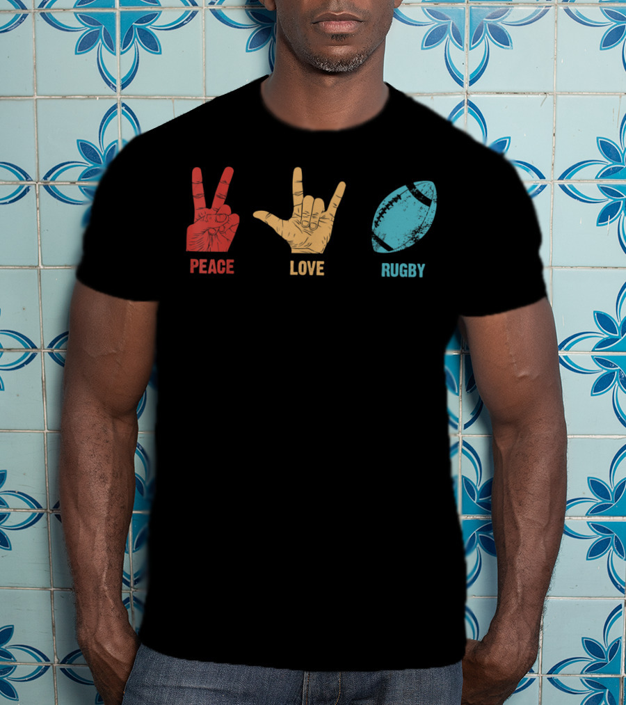 Peace Love Rugby Vintage Sport Lover Player T-Shirt