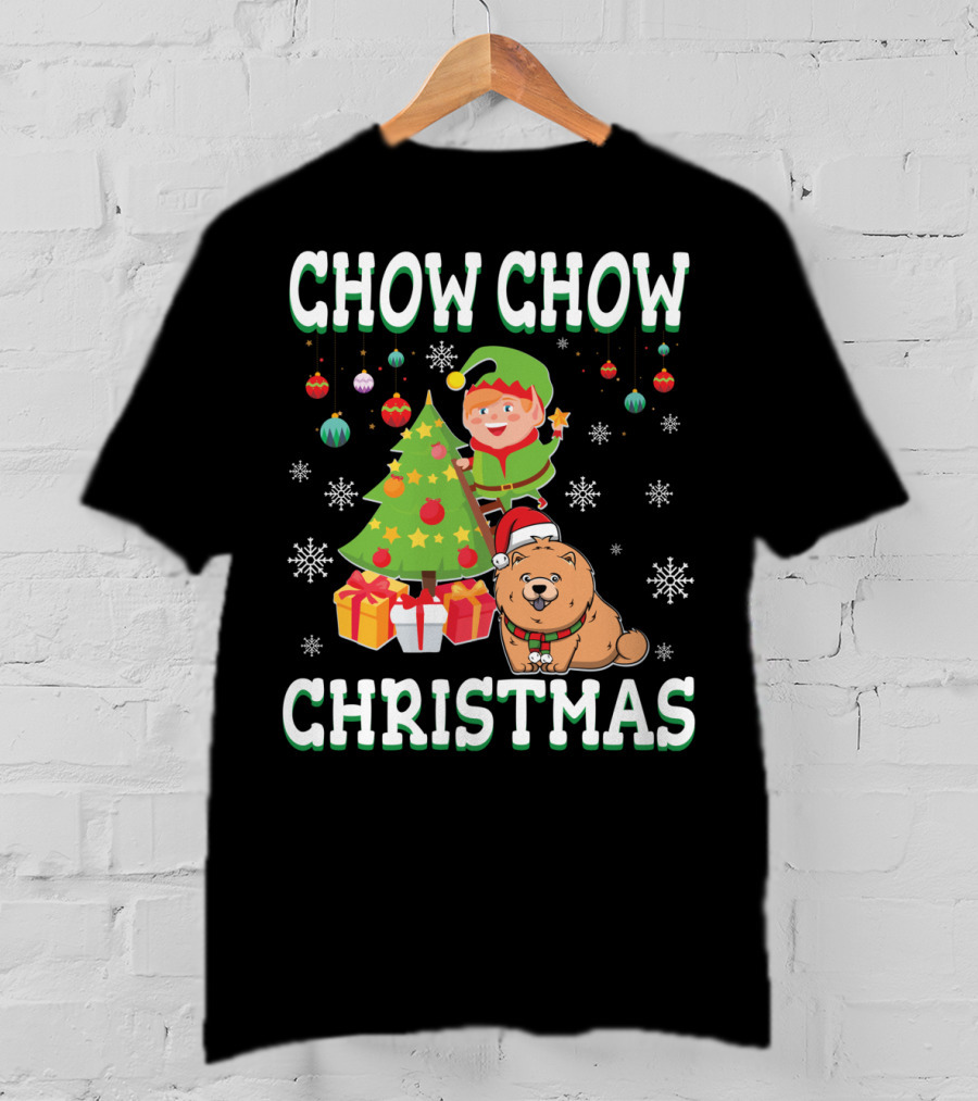 Chow Chow Christmas Elf Tree Presents Snowflakes T-Shirt