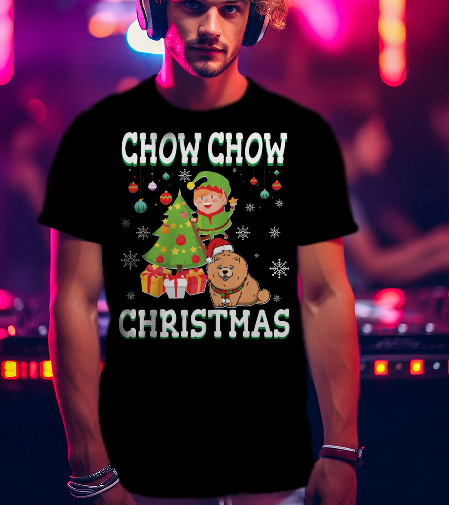 Chow Chow Christmas Elf Tree Presents Snowflakes T-Shirt