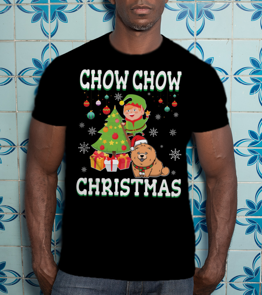 Chow Chow Christmas Elf Tree Presents Snowflakes T-Shirt