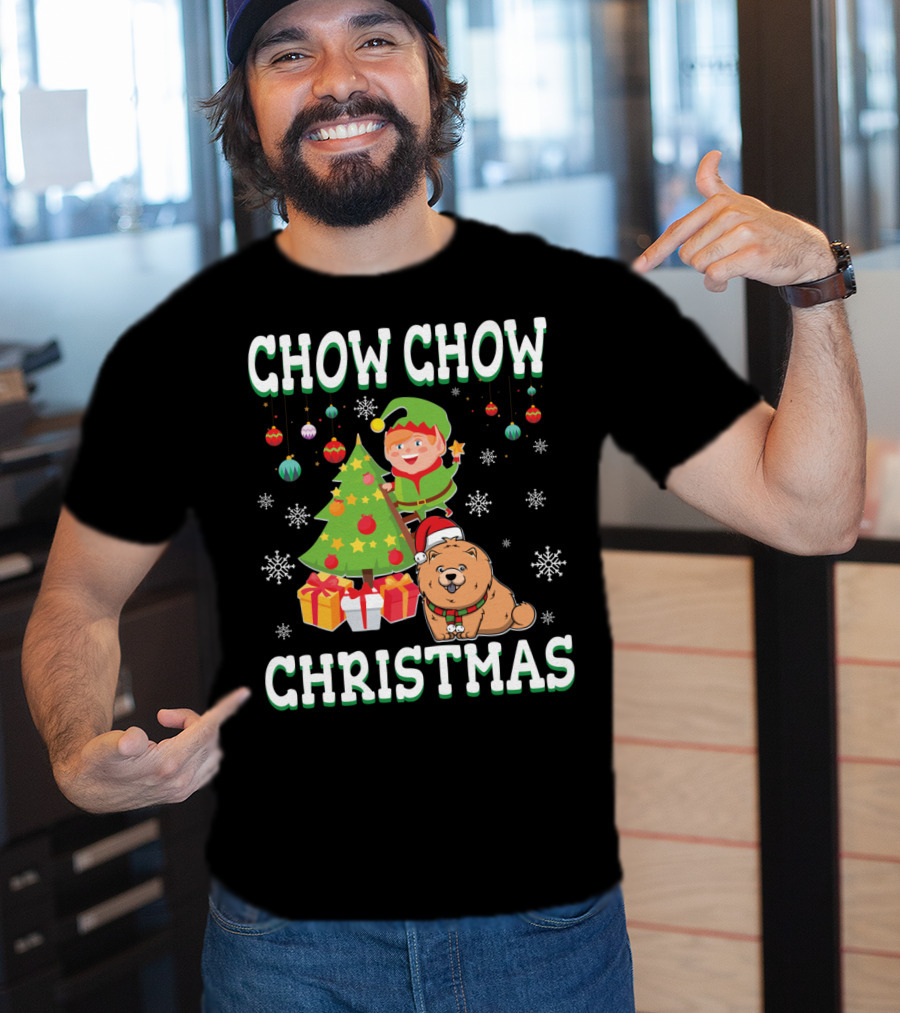 Chow Chow Christmas Elf Tree Presents Snowflakes T-Shirt