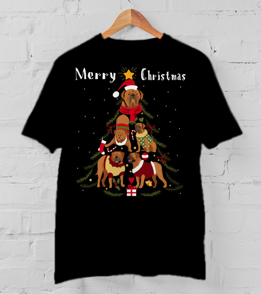 Merry Christmas French Mastiff Dogue De Bordeaux Christmas Tree T-Shirt