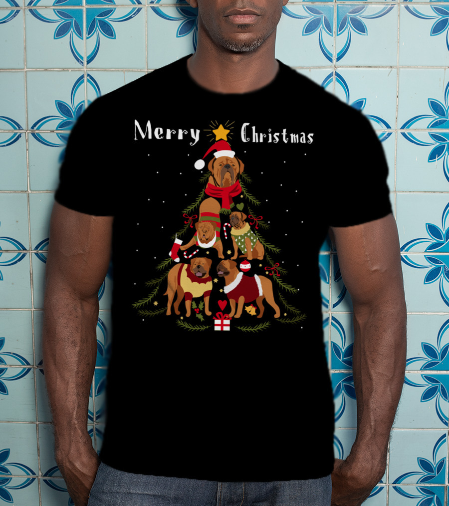 Merry Christmas French Mastiff Dogue De Bordeaux Christmas Tree T-Shirt
