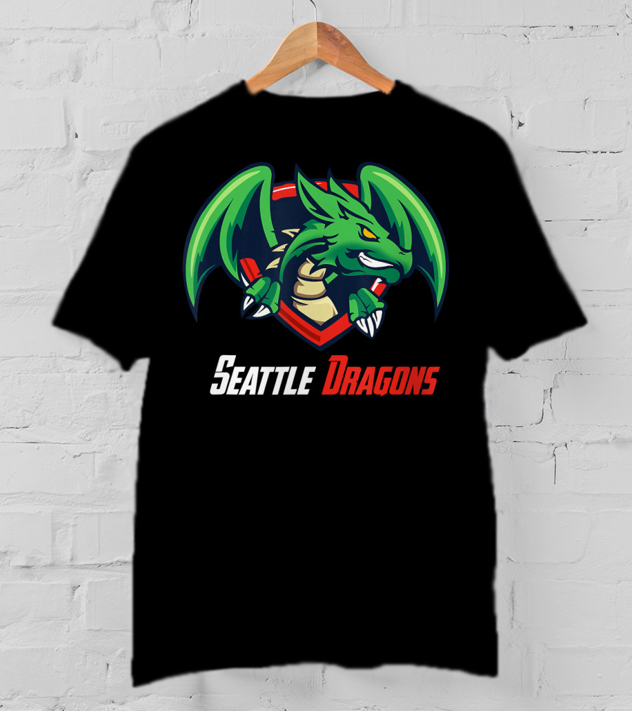 Seattle Dragons Football Logo Green Dragon Shield T-Shirt