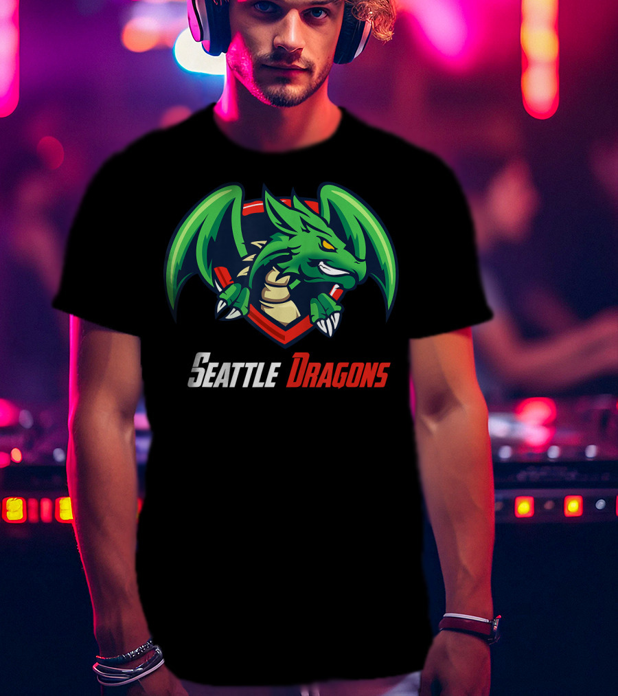 Seattle Dragons Football Logo Green Dragon Shield T-Shirt