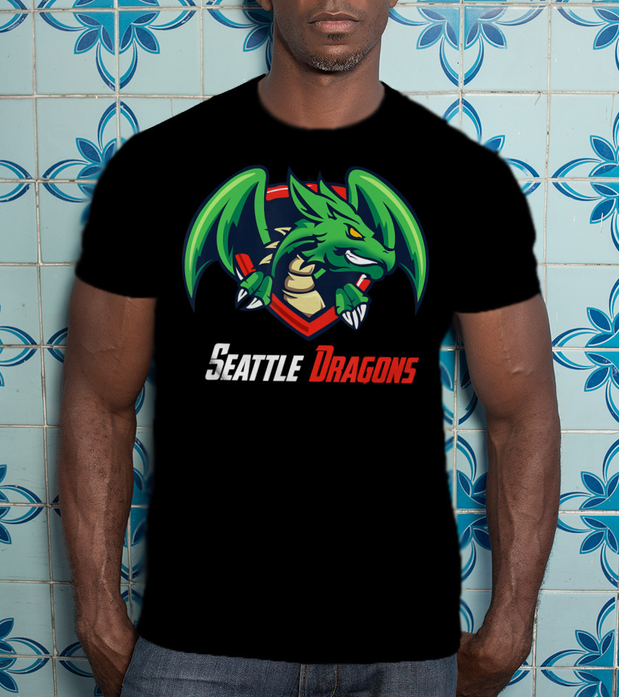 Seattle Dragons Football Logo Green Dragon Shield T-Shirt