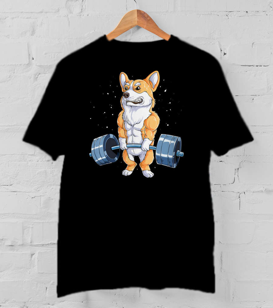Corgi Weightlifting Deadlift Fitness Muscle Dog Lifting Barbell T-Shirt