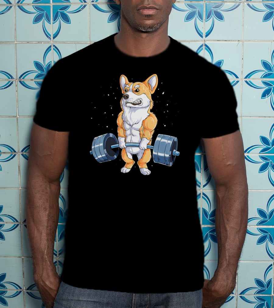 Corgi Weightlifting Deadlift Fitness Muscle Dog Lifting Barbell T-Shirt
