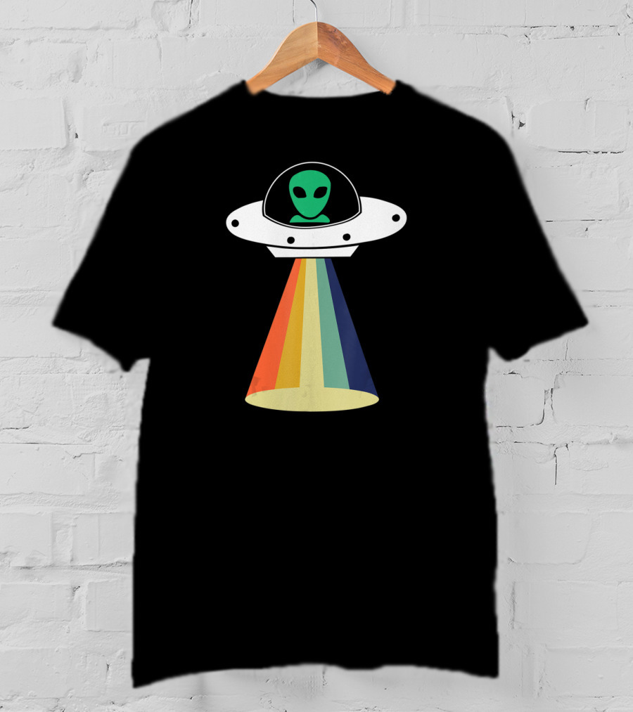 Rainbow Beam UFO Alien Christmas Outerspace Visitor T-Shirt