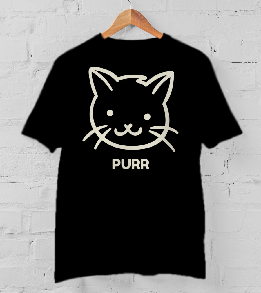 Funny Cat Face Purr Outline Drawing T-Shirt