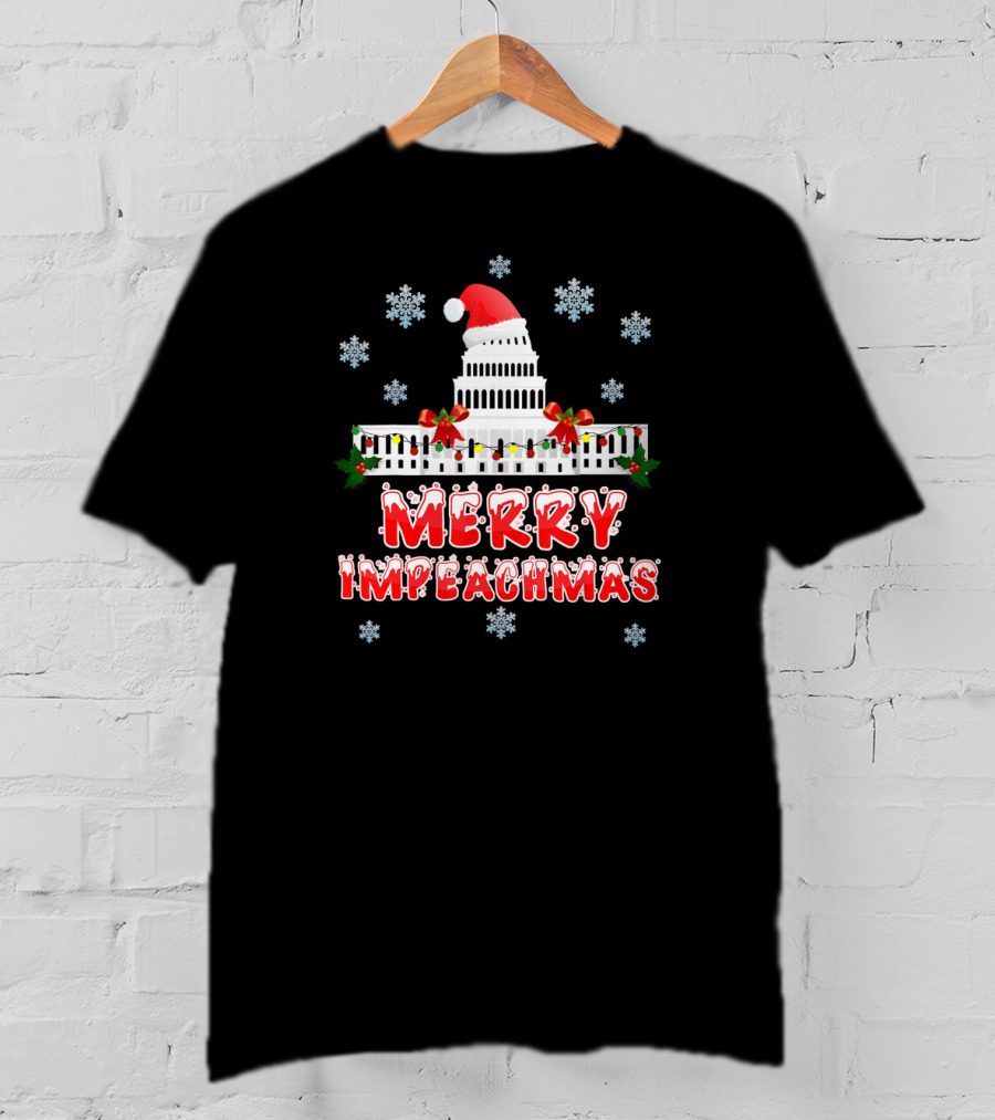 Merry Impeachmas Santa Hat Capitol Snowflakes T-Shirt
