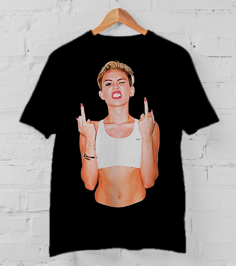Miley Cyrus Middle Finger Up Pose Cropped Tank Top T-Shirt