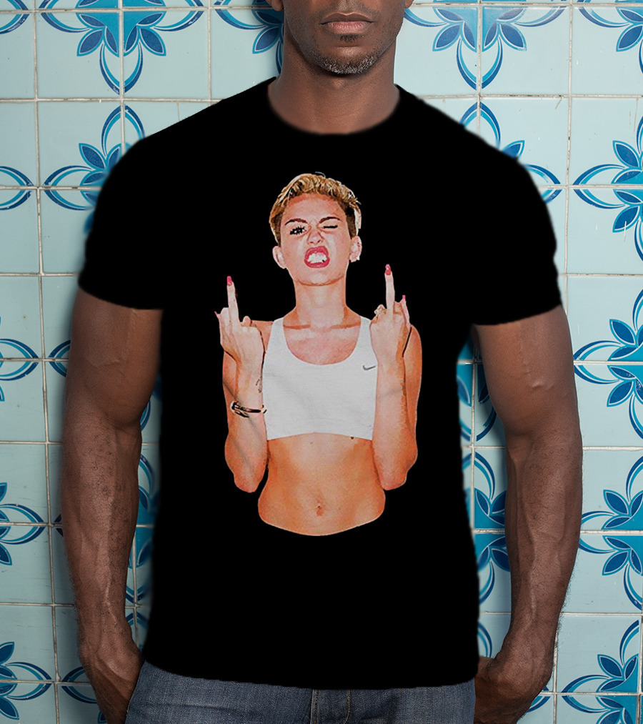 Miley Cyrus Middle Finger Up Pose Cropped Tank Top T-Shirt