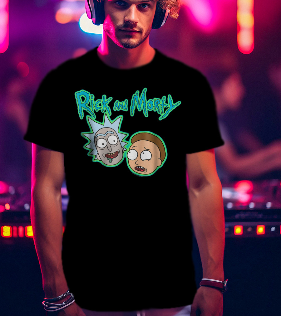 Rick And Morty Heads And Logo Iconic Characters Text T-Shirt