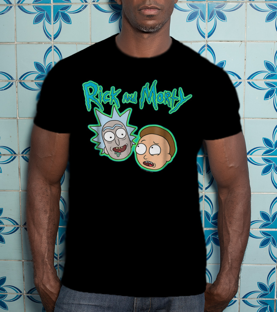 Rick And Morty Heads And Logo Iconic Characters Text T-Shirt