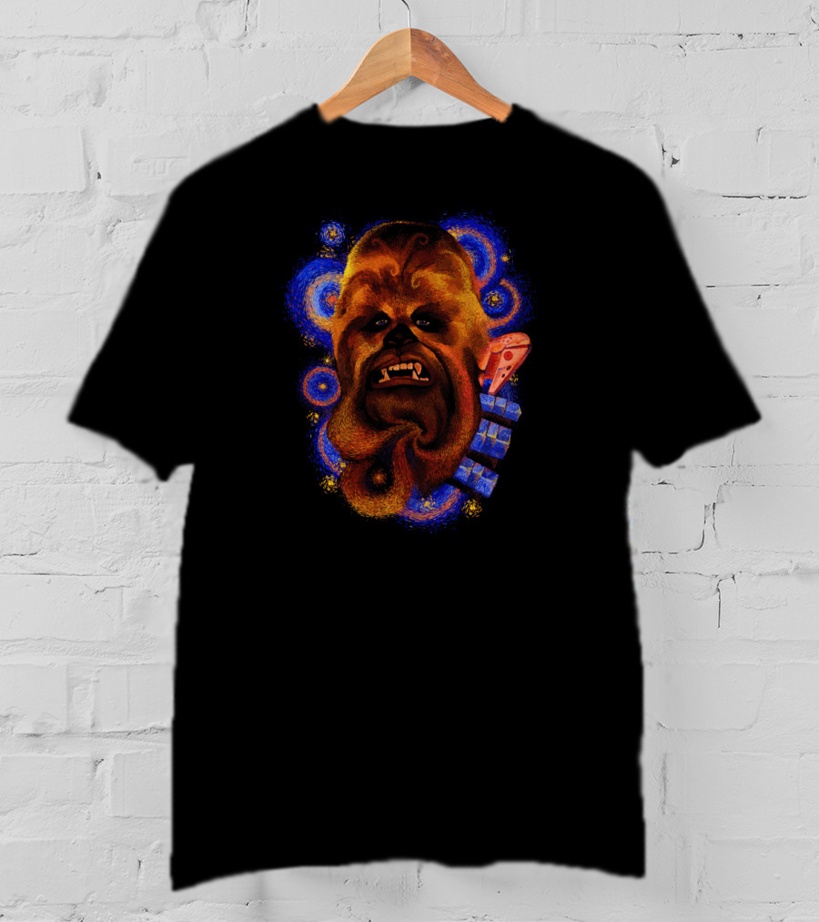 Star Wars Chewbacca Van Gogh Starry Night Style Pizza Space T-Shirt