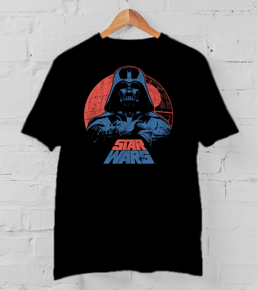 Star Wars Darth Vader Death Star Retro Red And Blue T-Shirt