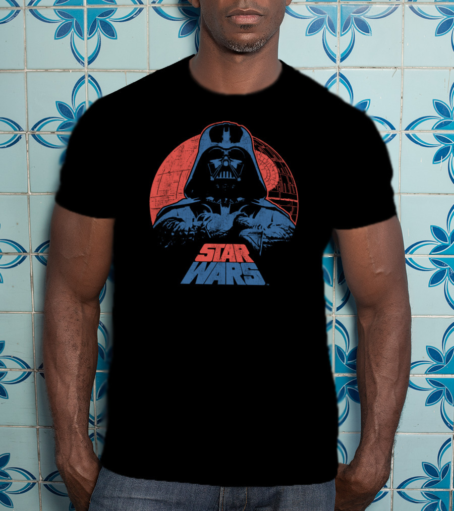 Star Wars Darth Vader Death Star Retro Red And Blue T-Shirt