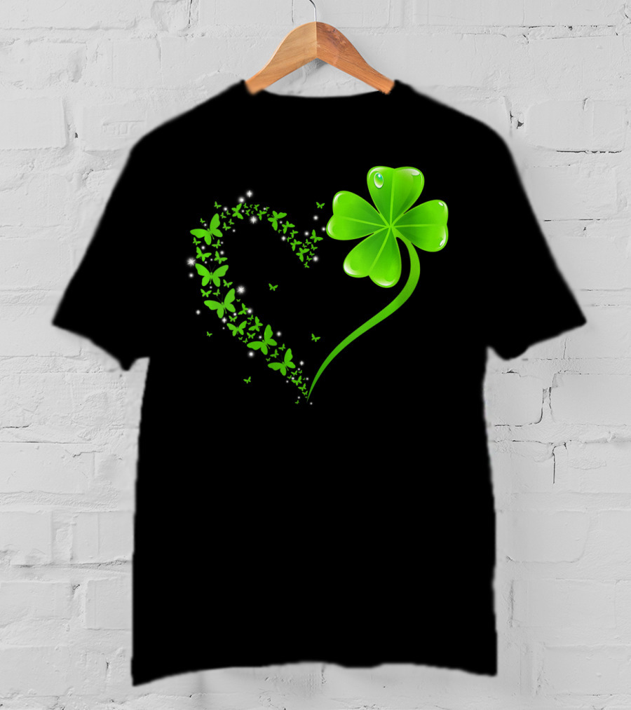 Heart Shamrock Butterfly St Patrick's Day Green Clover T-Shirt