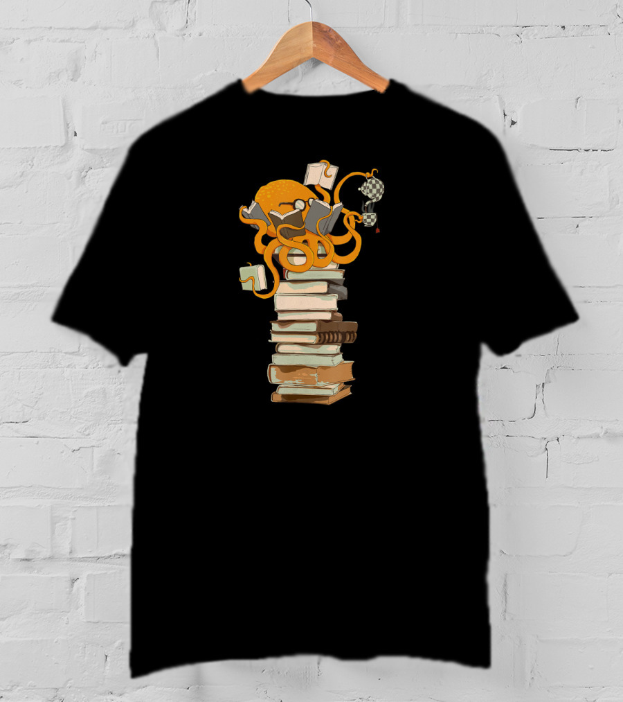 Octopus Reading Tea Coffee Books Stack T-Shirt