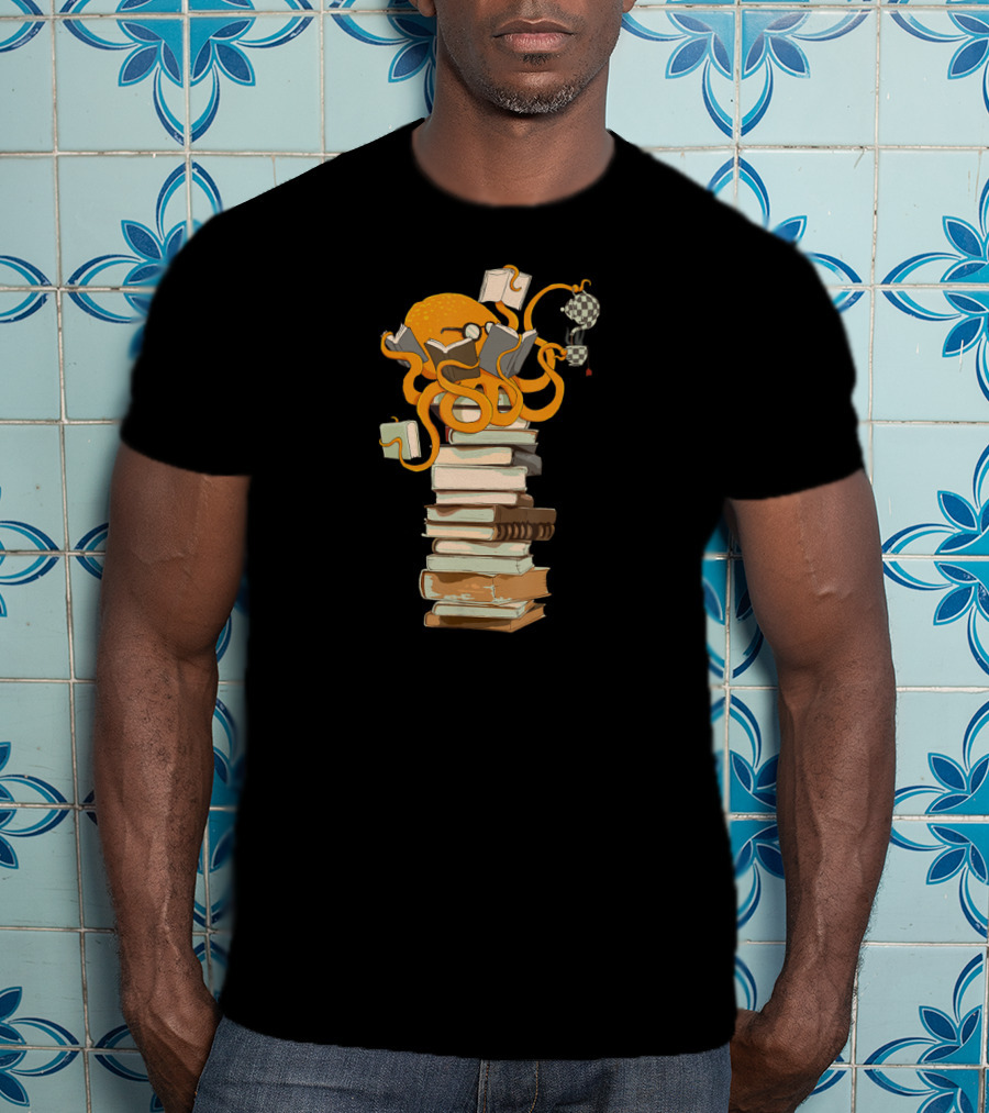 Octopus Reading Tea Coffee Books Stack T-Shirt