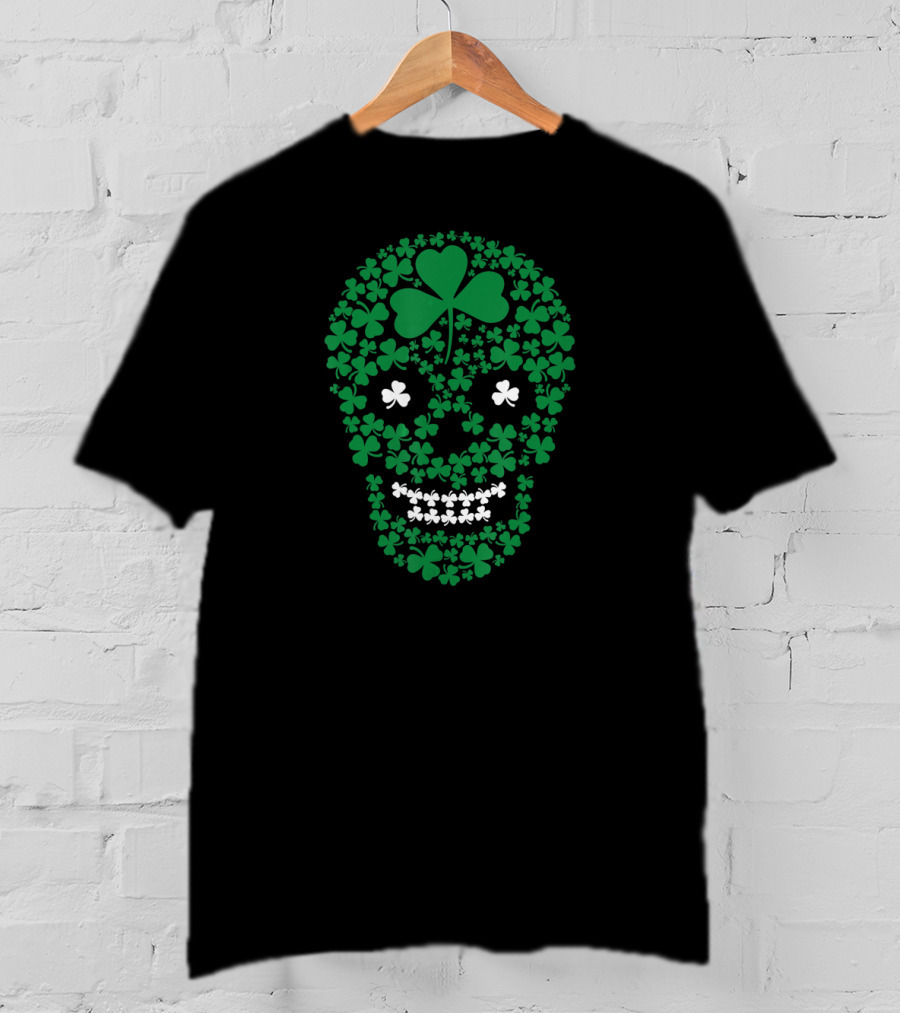 Saint Patrick's Day Shamrocks Skull Green Clover T-Shirt