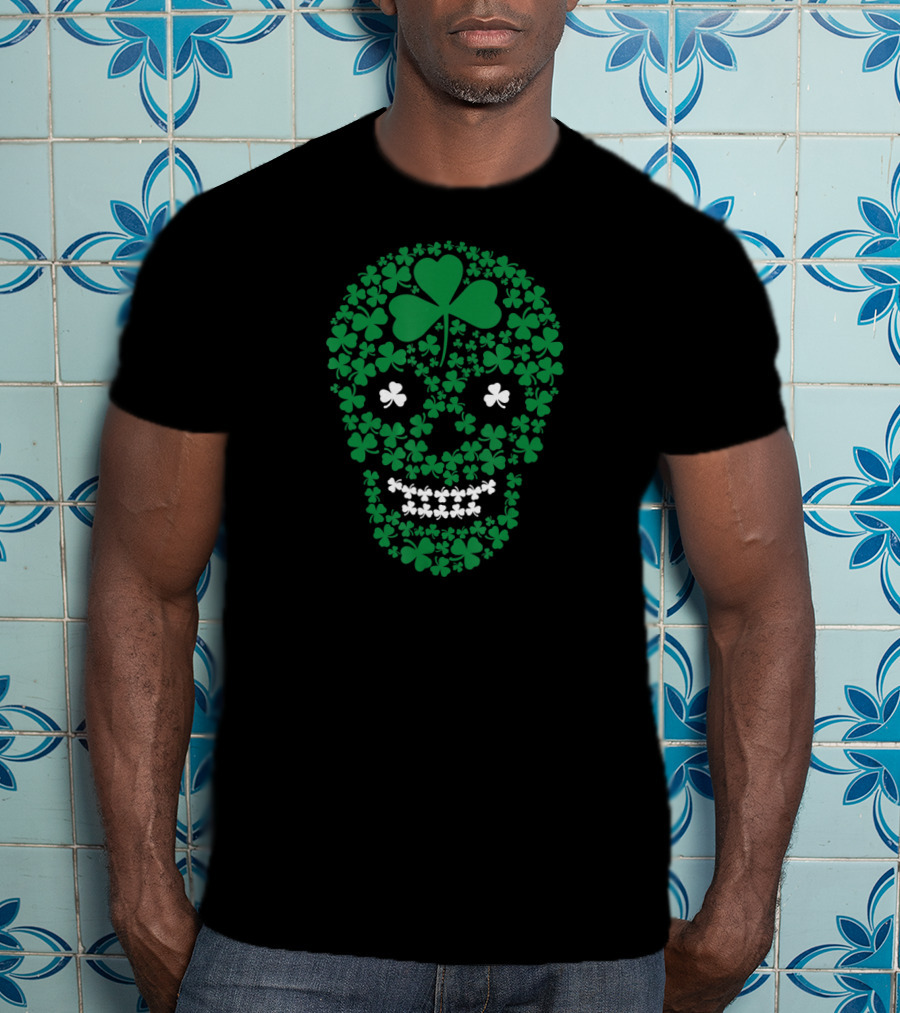 Saint Patrick's Day Shamrocks Skull Green Clover T-Shirt